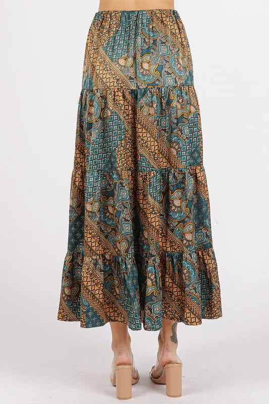 Mittoshop Paisley Patchwork Print Satin Maxi Skirt - cas7m
