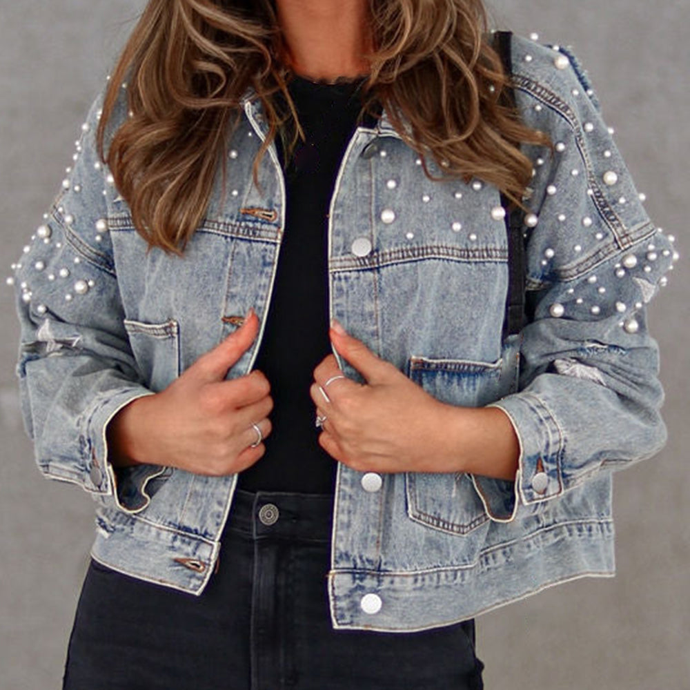Bead Detail Denim Jacket - cas7m