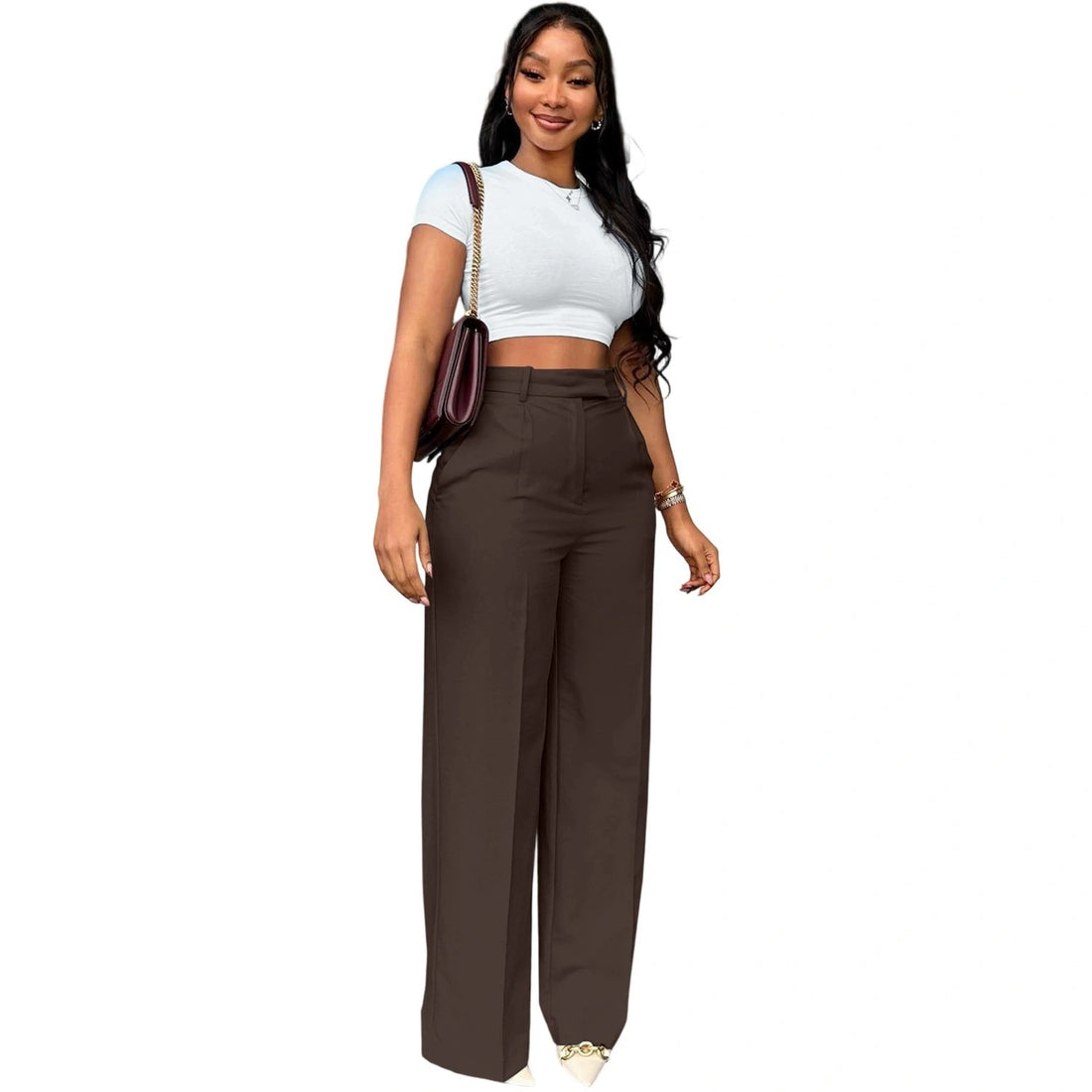 Women's High Waist Straight-leg Wide-leg Pants - cas7m