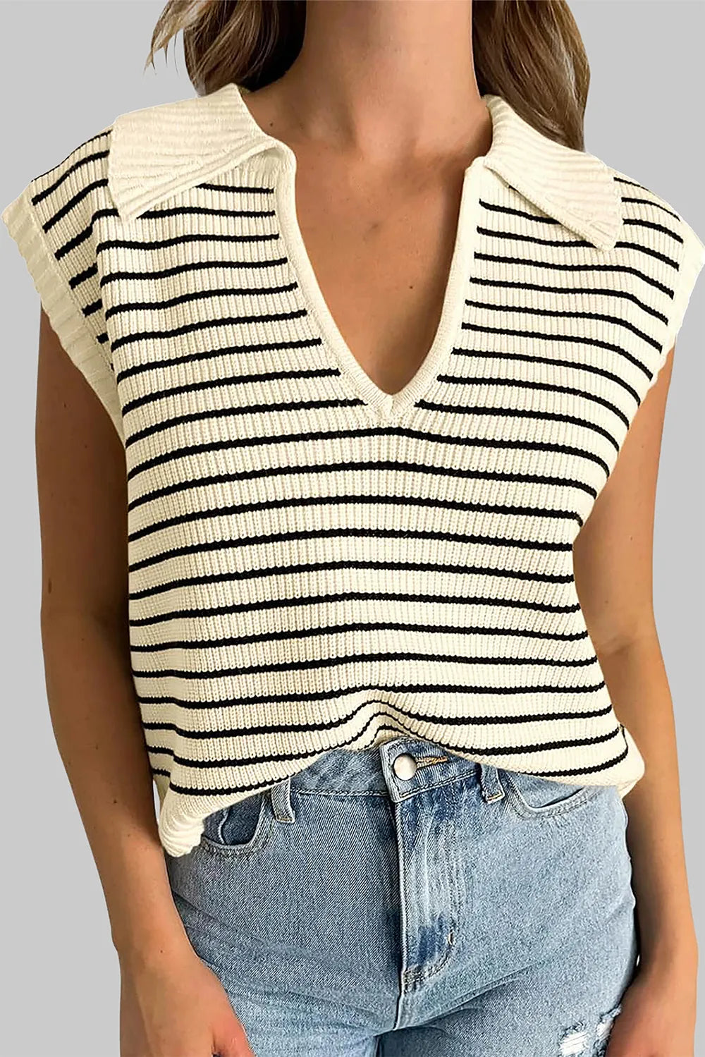 Striped Collared Neck Tank - cas7m
