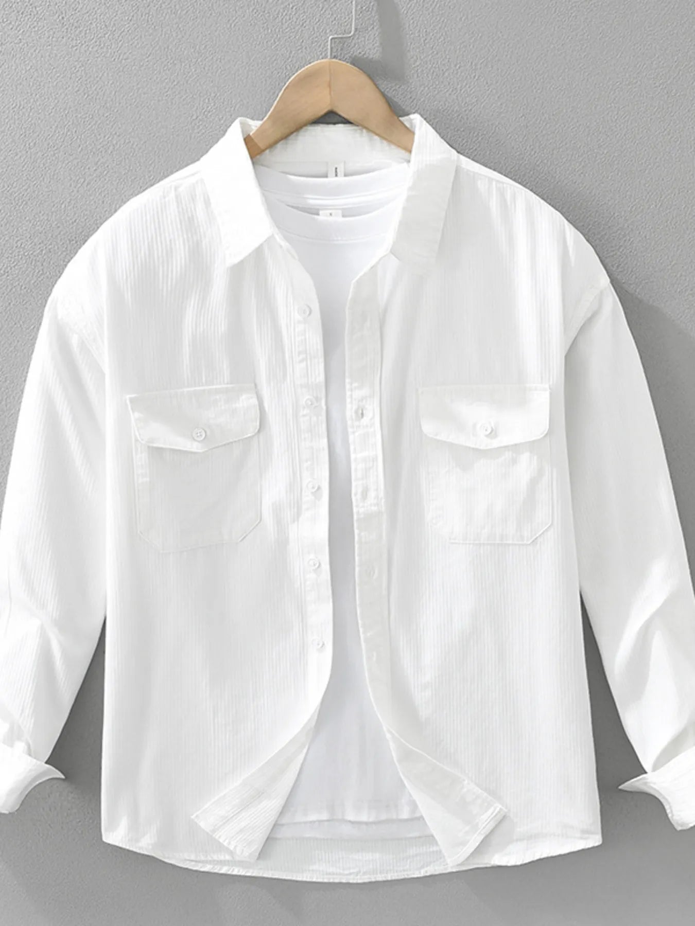 Men's Plus Size Button Up Long Sleeve Shirt - cas7m