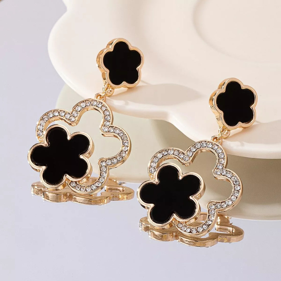Lucky Clover Dangle Earrings with Rhinestone Accents - cas7m