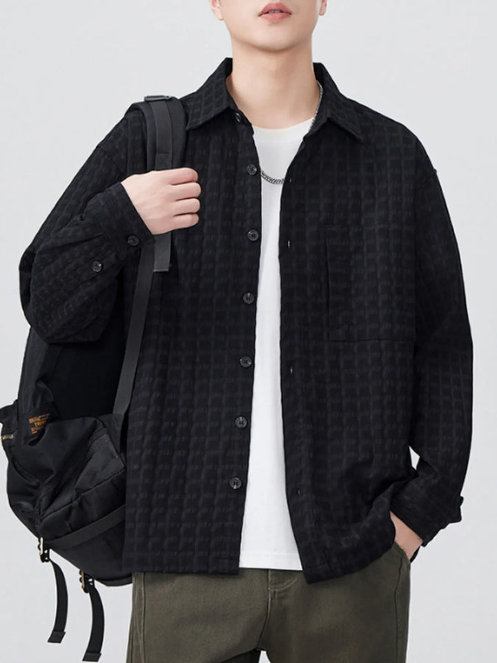 Men's Plus Size Button Up Long Sleeve Shirt - cas7m