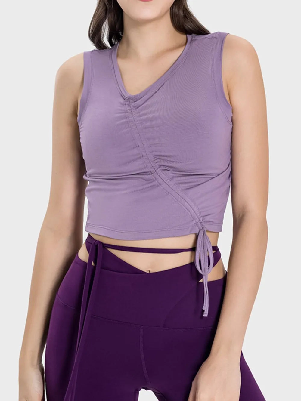 Millennia Drawstring Ruched Wide Strap Active Tank - cas7m