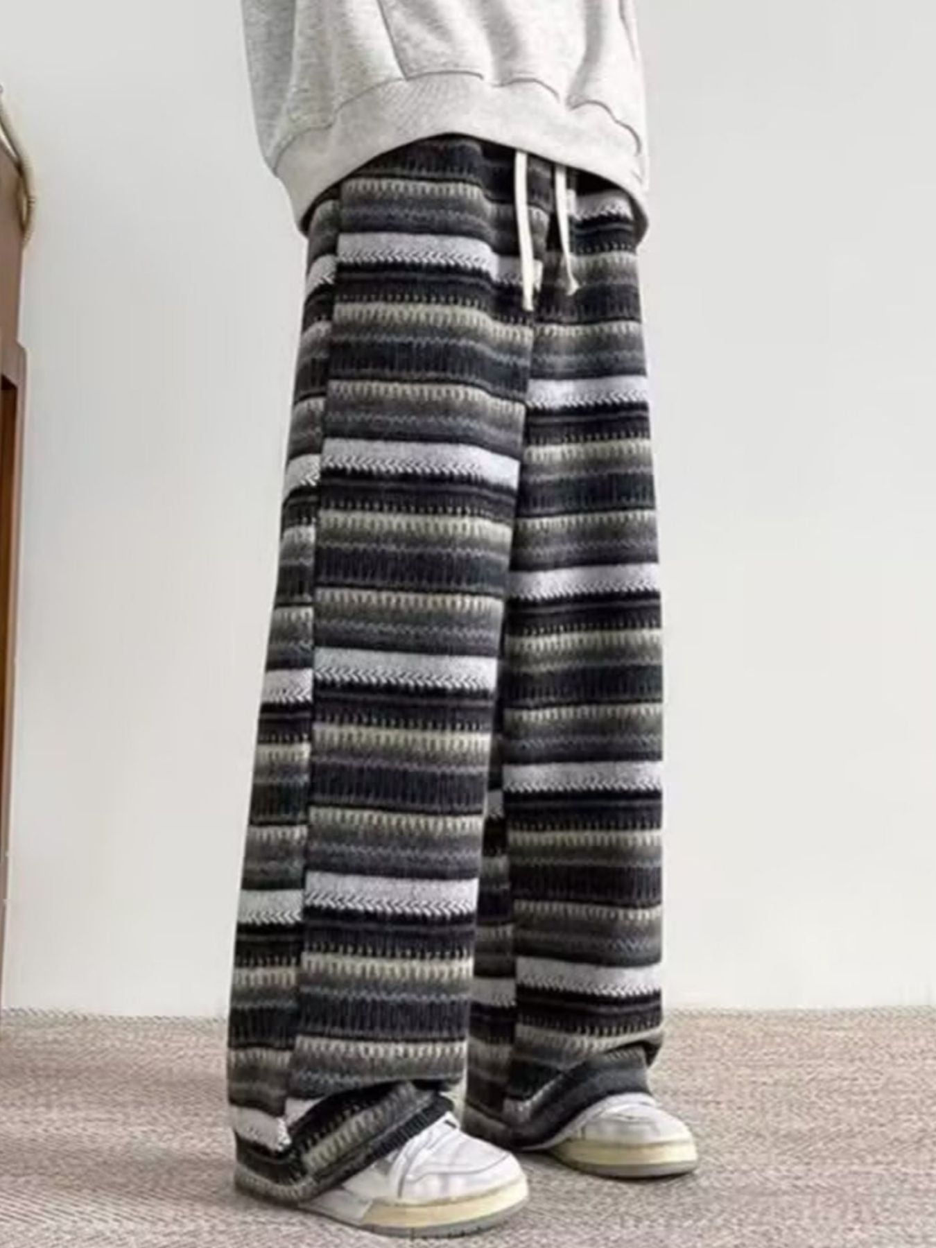 Men's Plus Size Drawstring Striped Wide Leg Pants - cas7m
