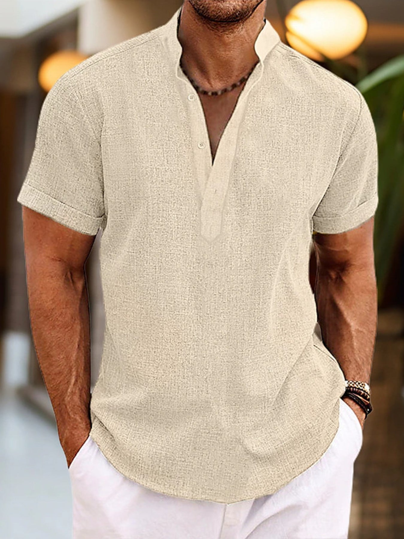 Men's Full Size Casual Short Sleeve Henley Shirt Plus Size - cas7m