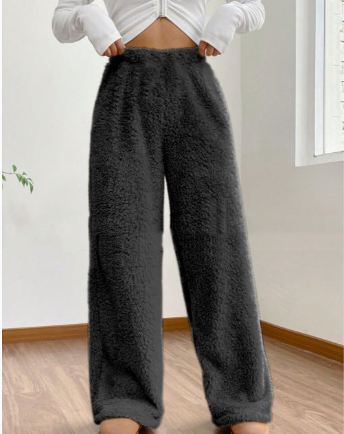 Women's Solid Color Loose Fleece Casual Pants - cas7m