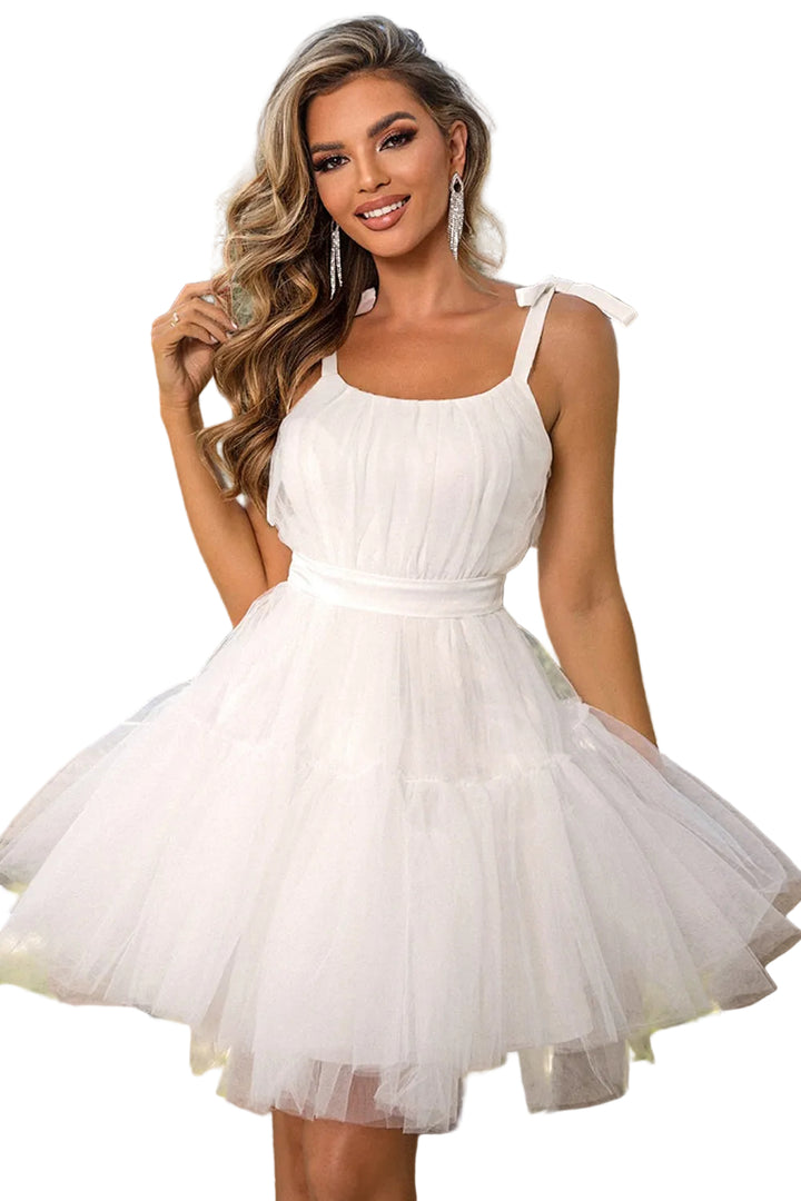 Tie-Shoulder Mesh Dress - cas7m