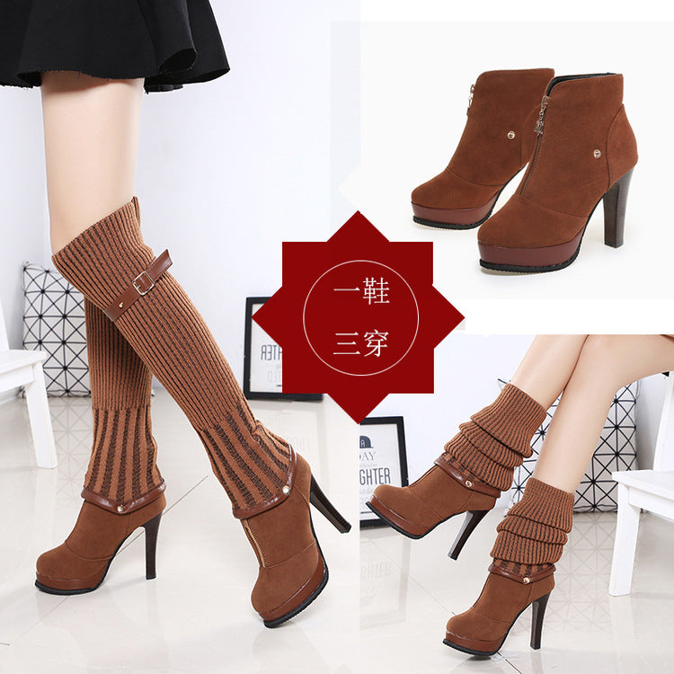 Korean Style Women's Stretch High Heel Knee Boots