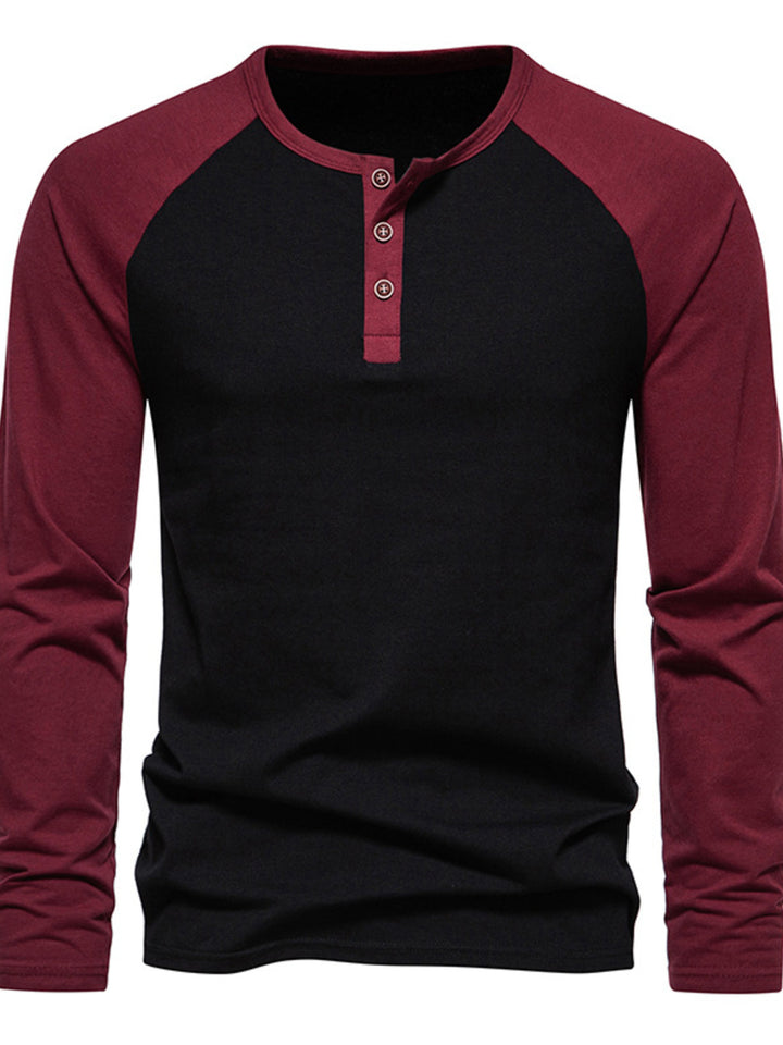 Men's Casual Henley Long Sleeve T-Shirt - cas7m
