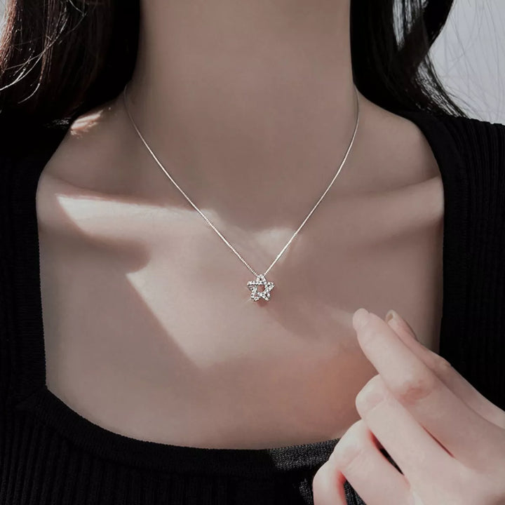 925 Sterling Silver Zircon Star Necklace - cas7m