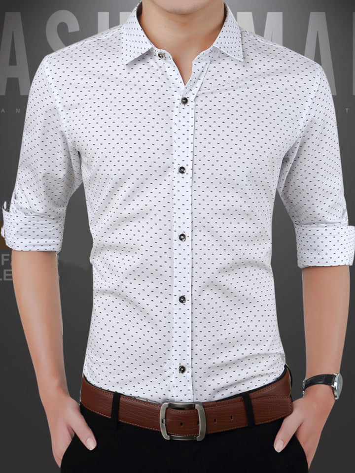 Men's Plus Size Slim Fit Dotted Pattern Shirt - cas7m