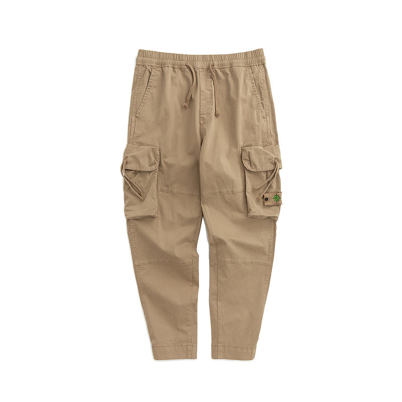 Men's Multi-Pocket Workwear Pants with Elastic Waist