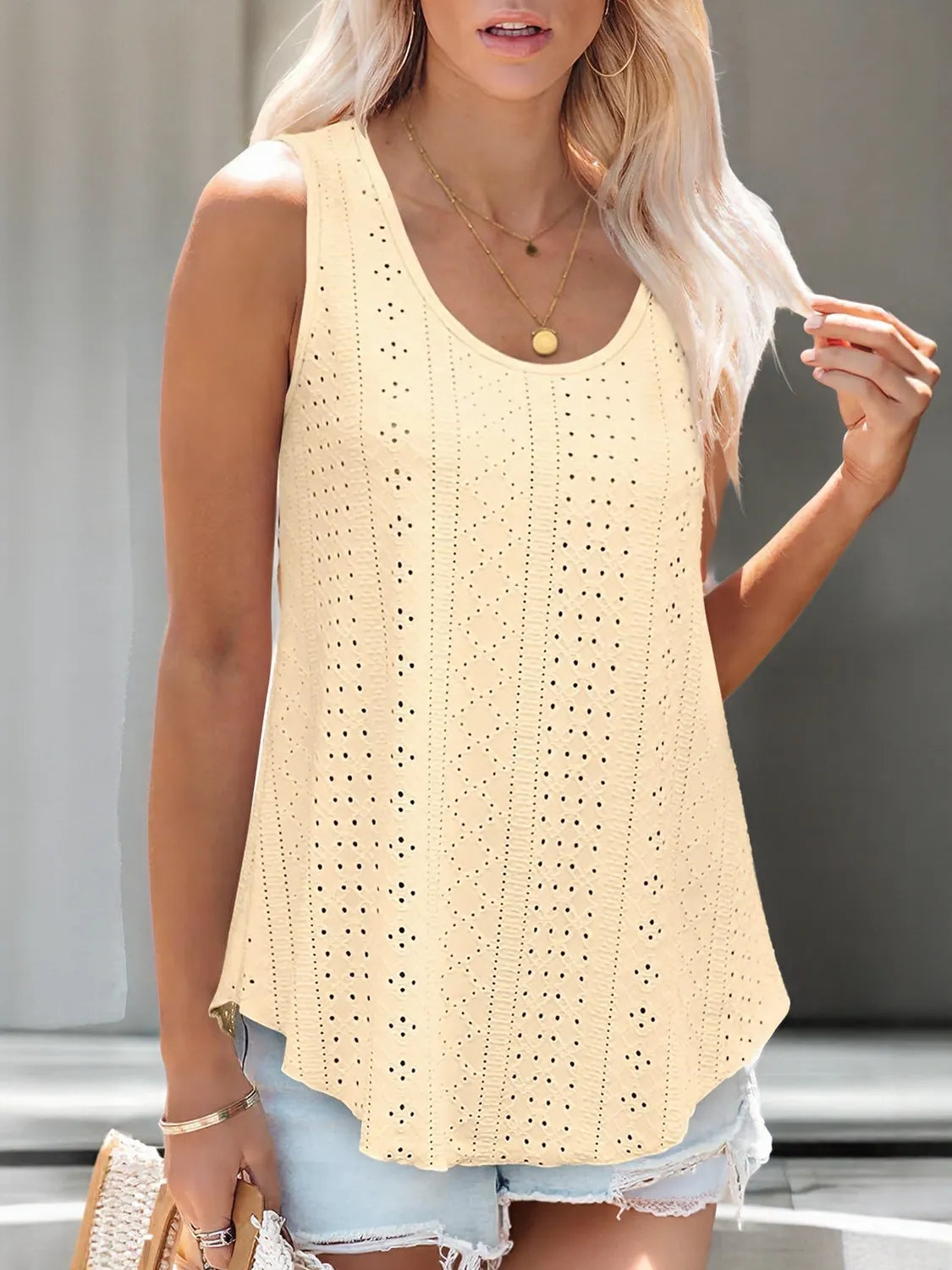 Eyelet Scoop Neck Tank - cas7m