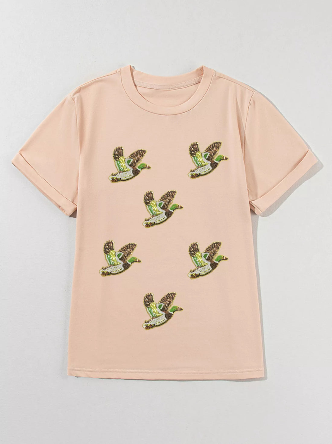 Flying Mallard Sequin Patched Short Sleeve Tee - cas7m