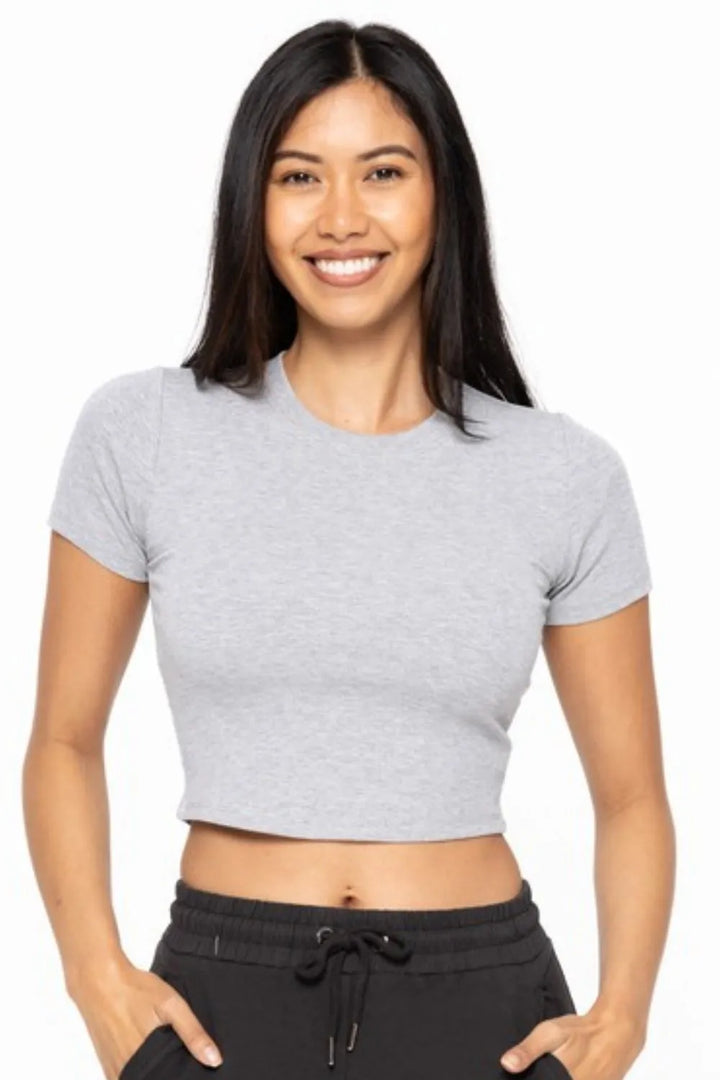 MONO B Essential Micro-ribbed Cropped Athleisure Tee - cas7m