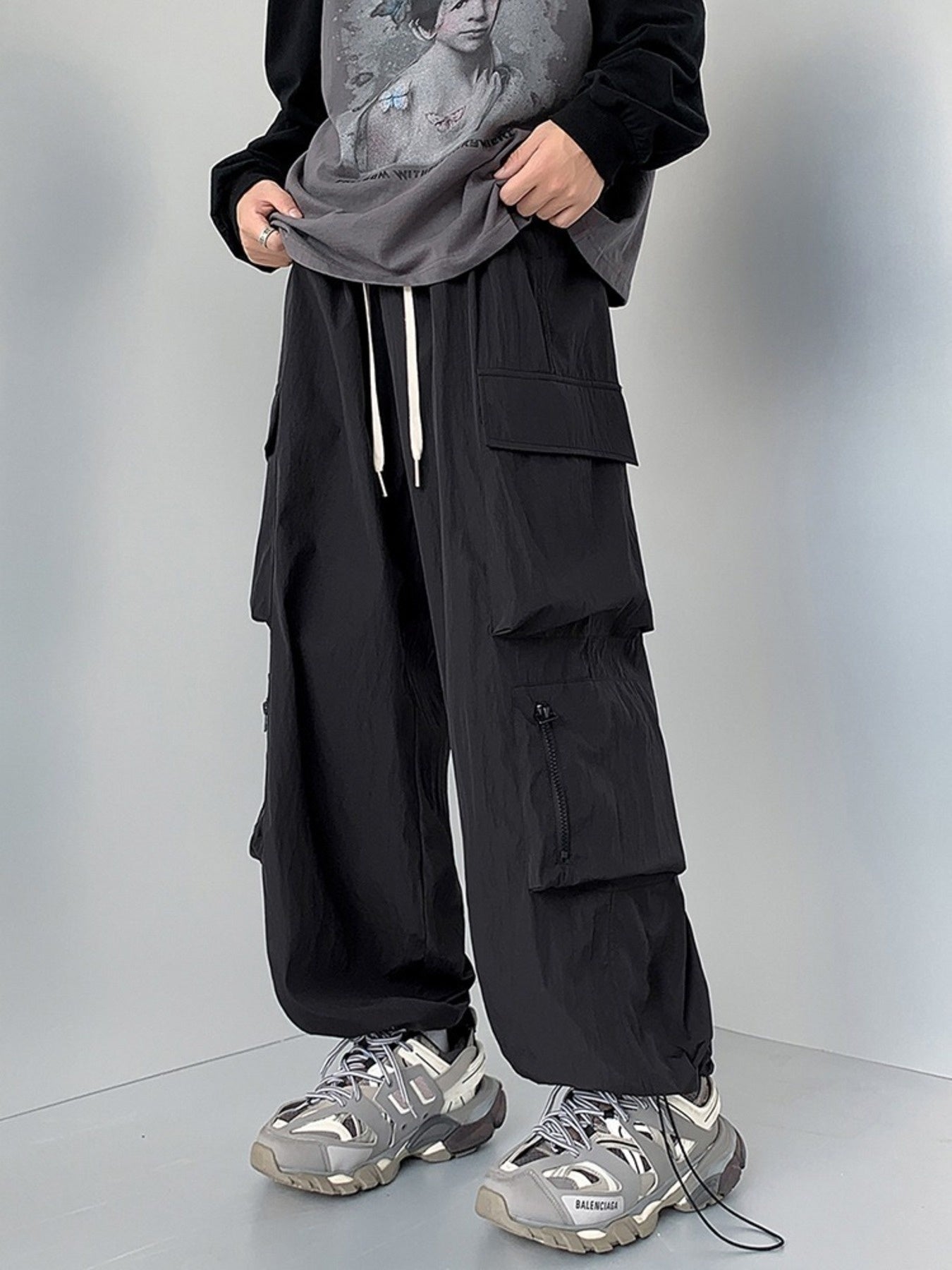 Men's Plus Size Loose Fit Cargo Pants with Drawstring - cas7m