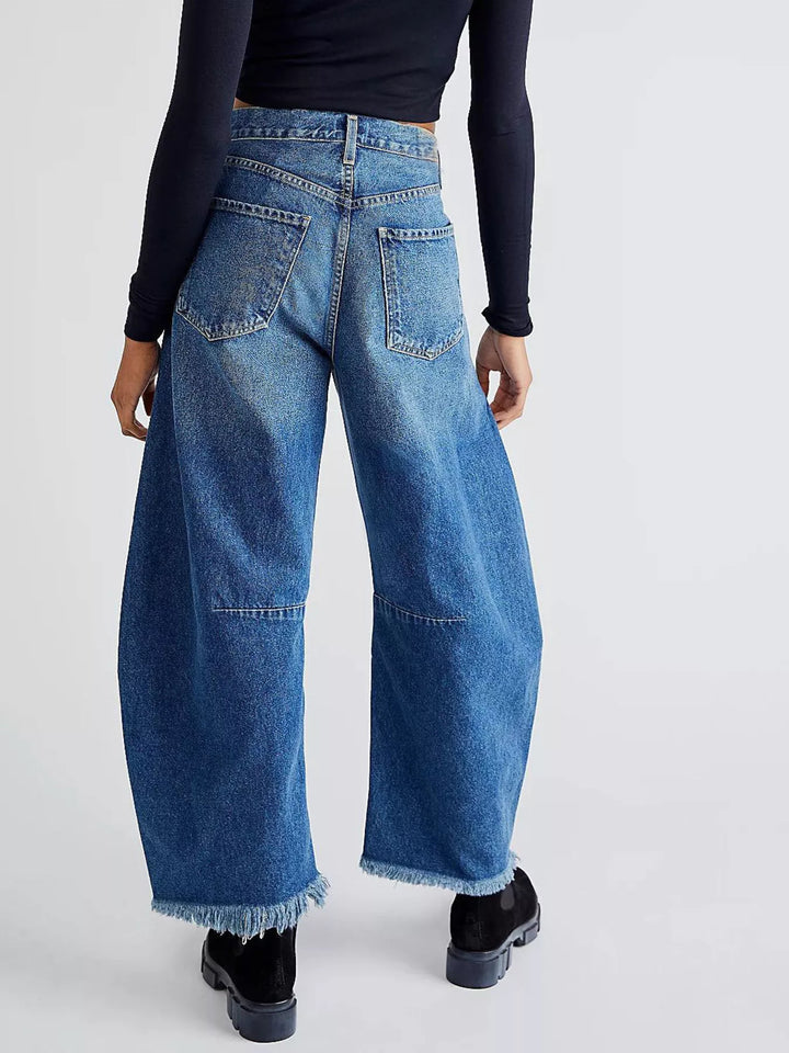 Wide Leg Raw Hem Jeans - cas7m