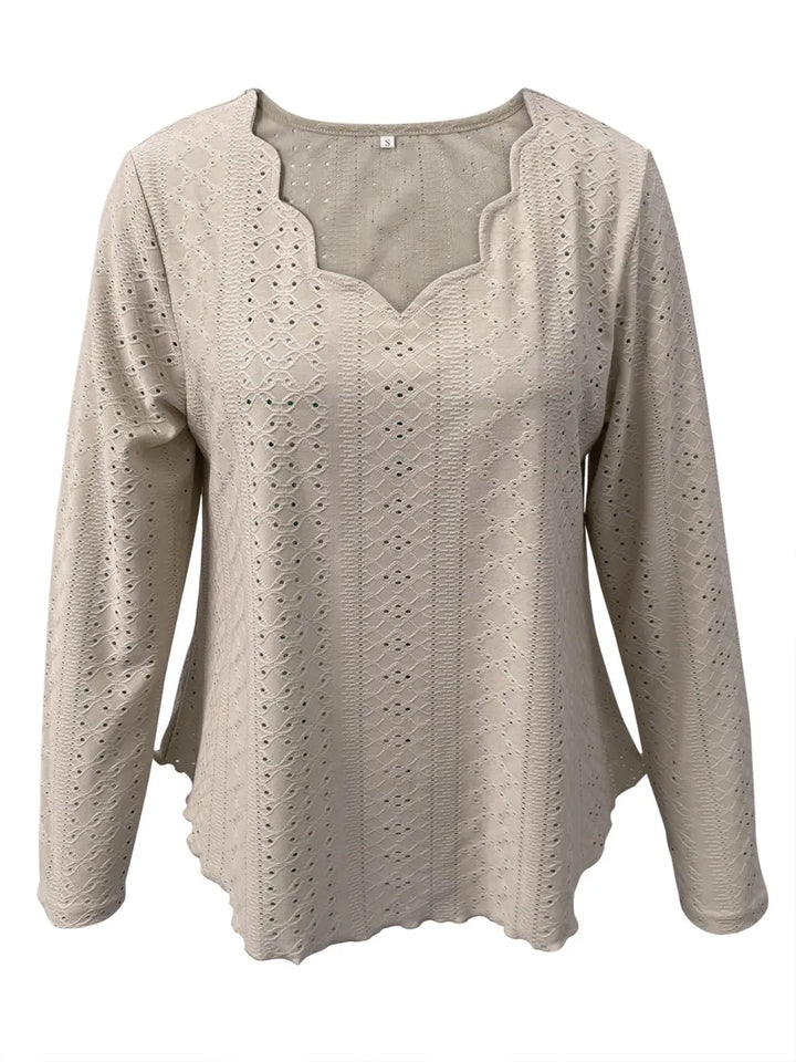 Eyelet Long Sleeve Blouse - cas7m