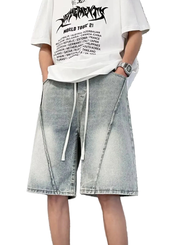 Washed Cotton Stretch Drawstring Shorts - Casual Comfort Fit - cas7m