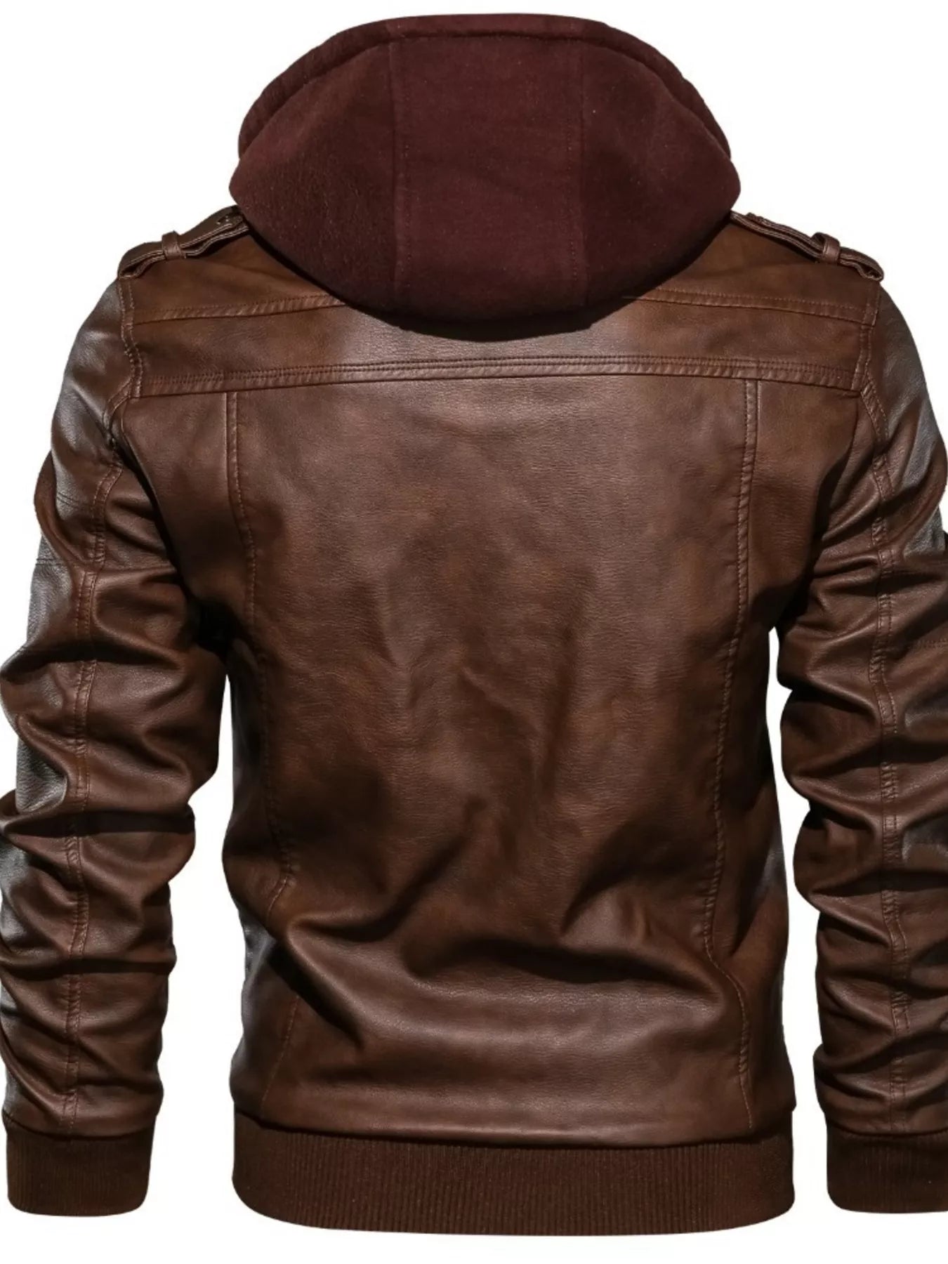 Men's Full Size Hooded Faux Leather Moto Jacket Plus Size - cas7m