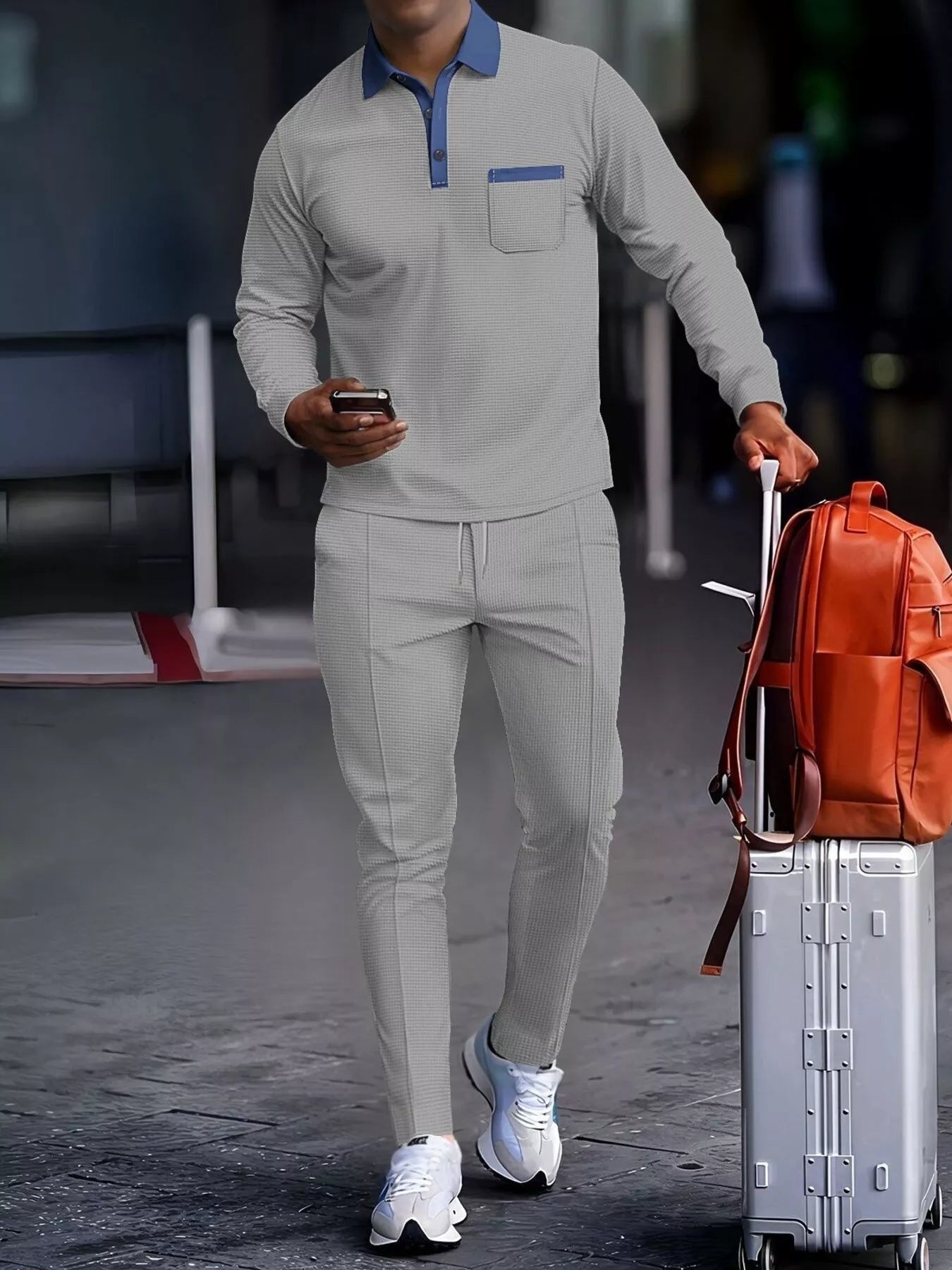 Men's Full Size Long Sleeve Top and Pants Set Plus Size - cas7m
