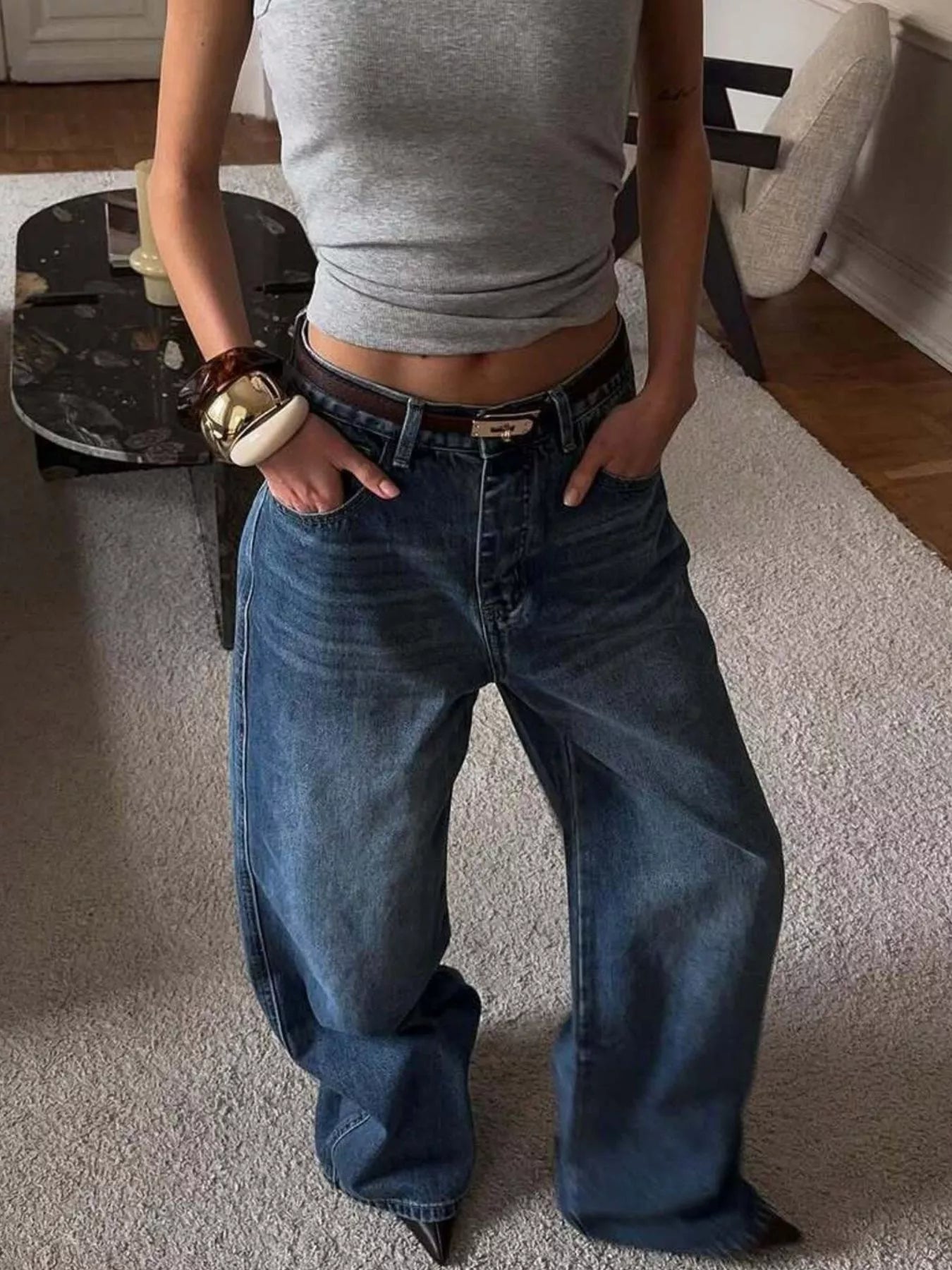 Wide Leg Relaxed Fit Jeans - cas7m