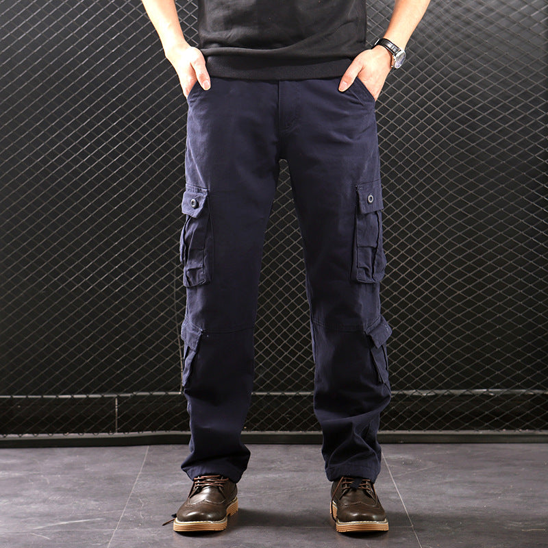 Middle-aged Straight Leg Multi-pocket Cargo Pants