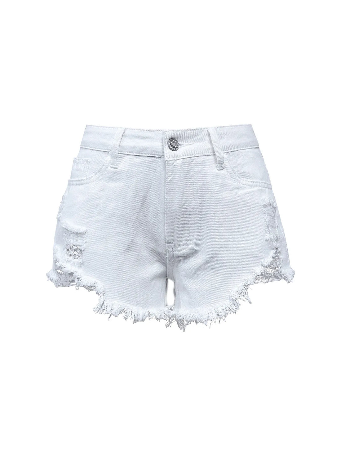 Raw Hem High Waist Denim Shorts - cas7m