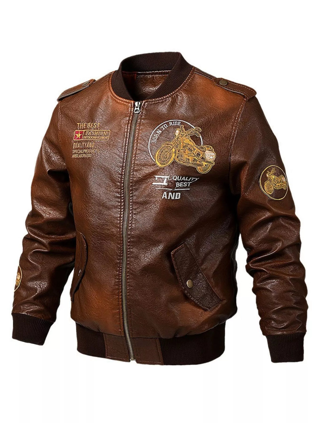 Men's Plus Size Zip Up Leather Jacket - cas7m