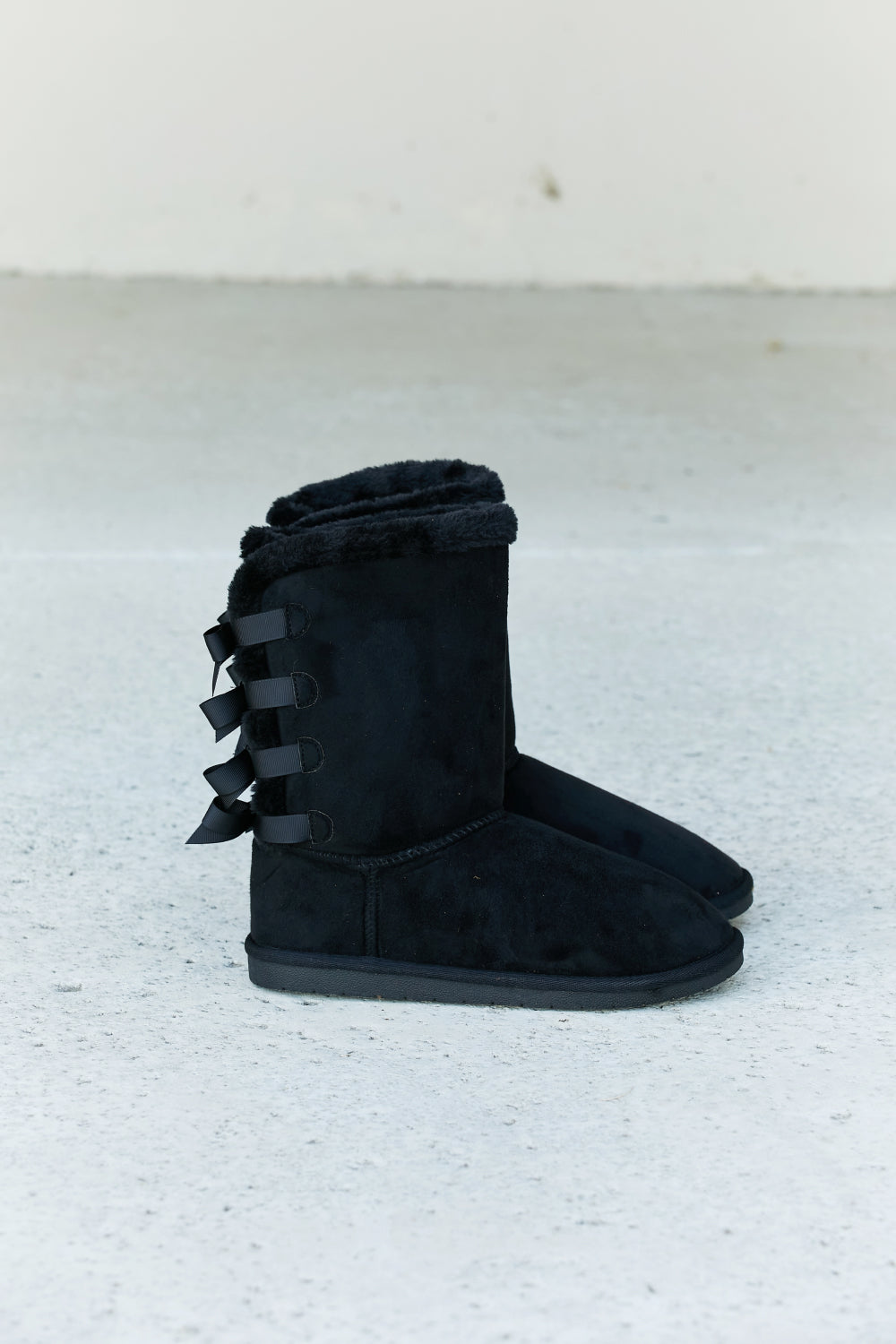 Forever Link Bow Detail Faux Suede Leather Snow Boots - cas7m