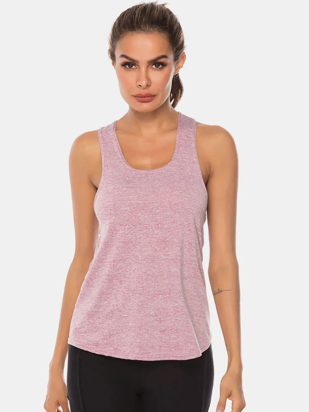 Full Size Scoop Neck Wide Strap Active Tank - cas7m