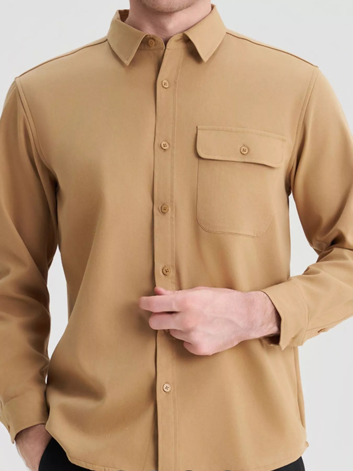 Men's Plus Size Button Up Long Sleeve Shirt - cas7m