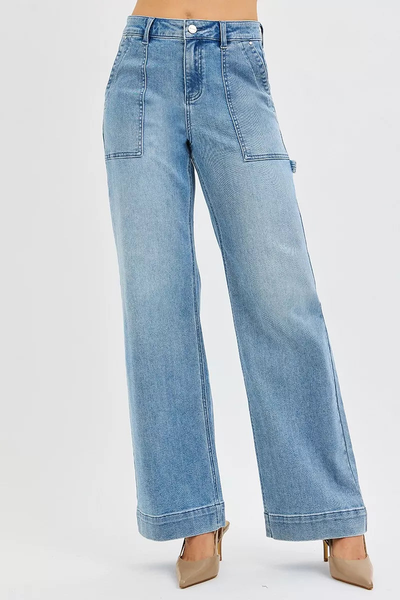 RISEN Full Size High Rise Straight Leg Jeans with Front Pockets Plus Size - cas7m