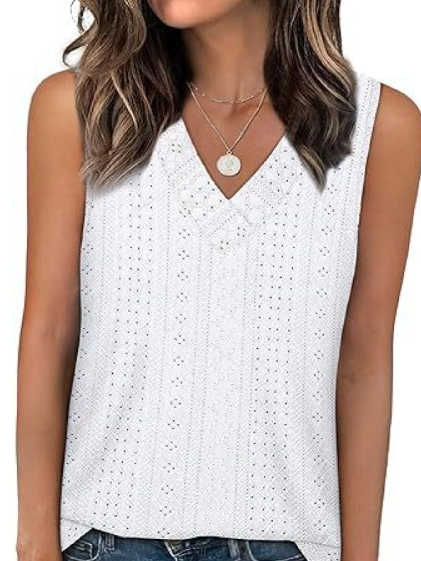 Eyelet V-Neck Tank - cas7m