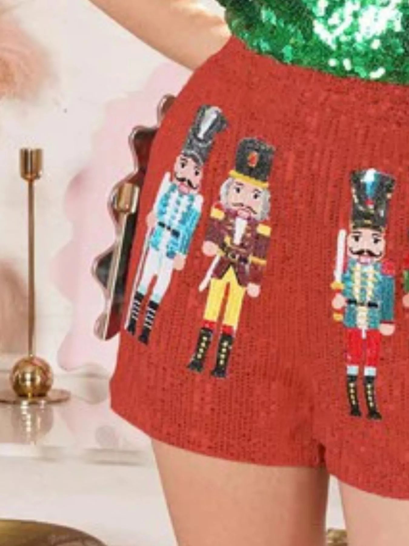 Christmas Sequined Nutcracker Shorts - cas7m
