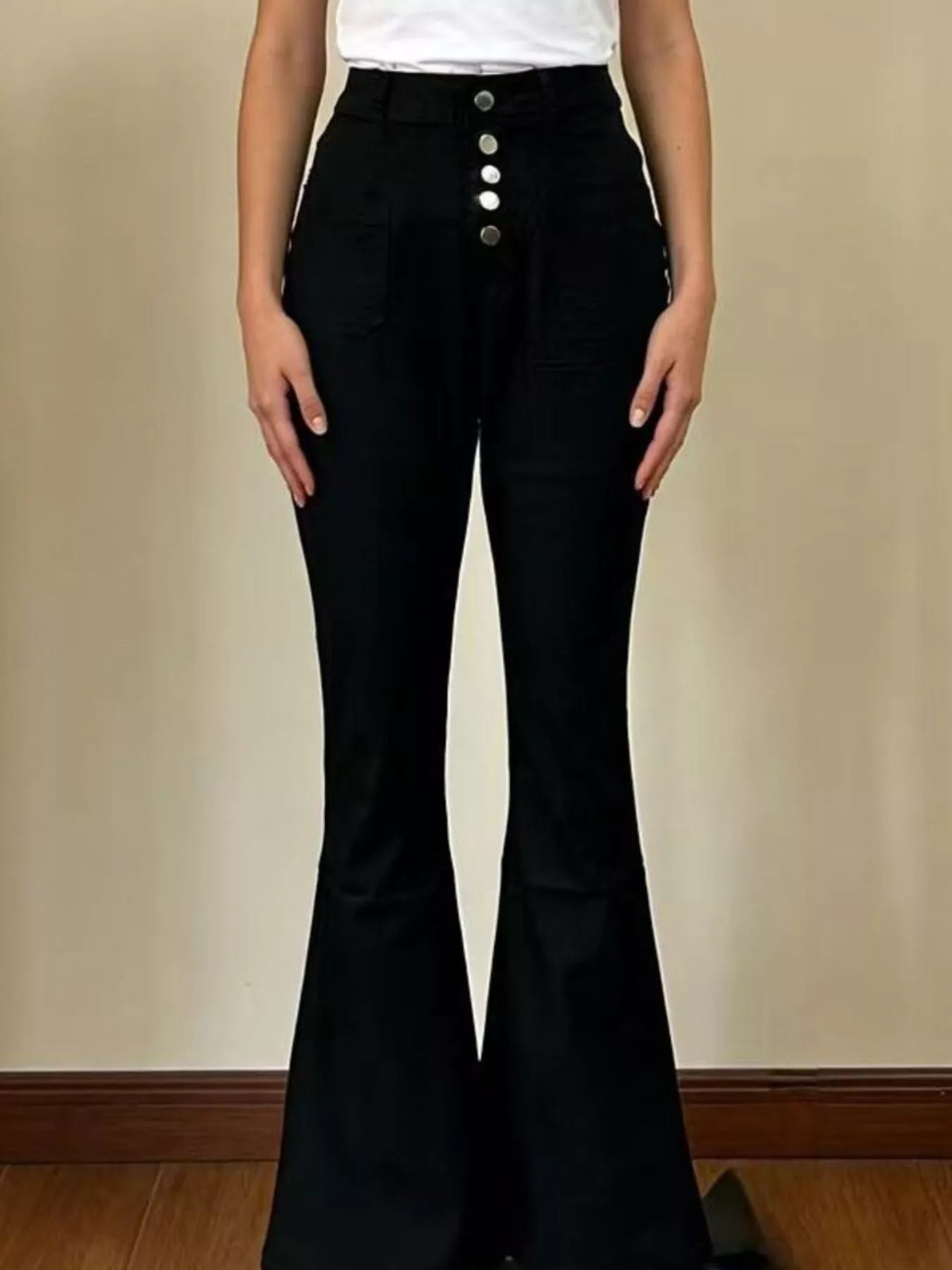 Full Size High-Waisted Button-Fly Flare Jeans Plus Size - cas7m
