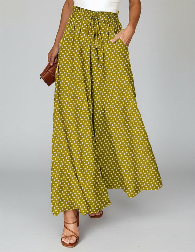 Polka Dot Print Trousers Fashion Loose Elastic Waist Wide-leg Pants Women's Clothing - cas7m