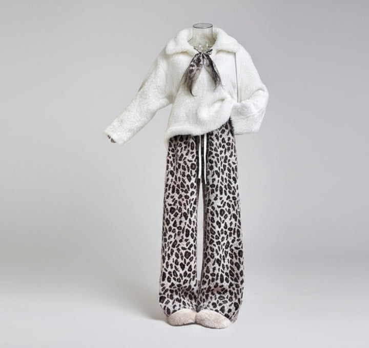 Heavy Weight Leopard Print Wide-leg Pants Spring And Autumn Women's Clothing - cas7m