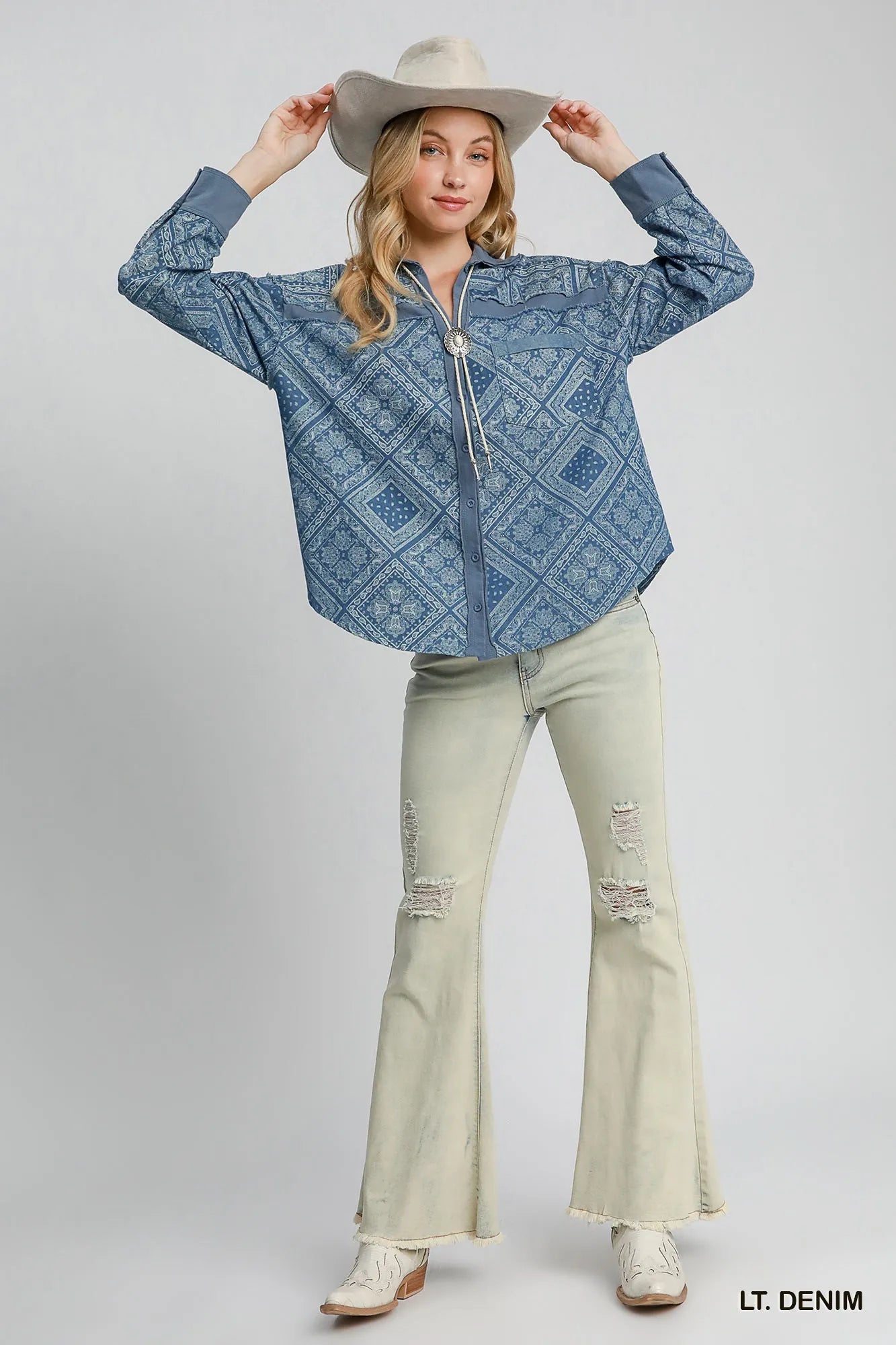 Umgee Paisley Print Denim Shirt Jacket - cas7m