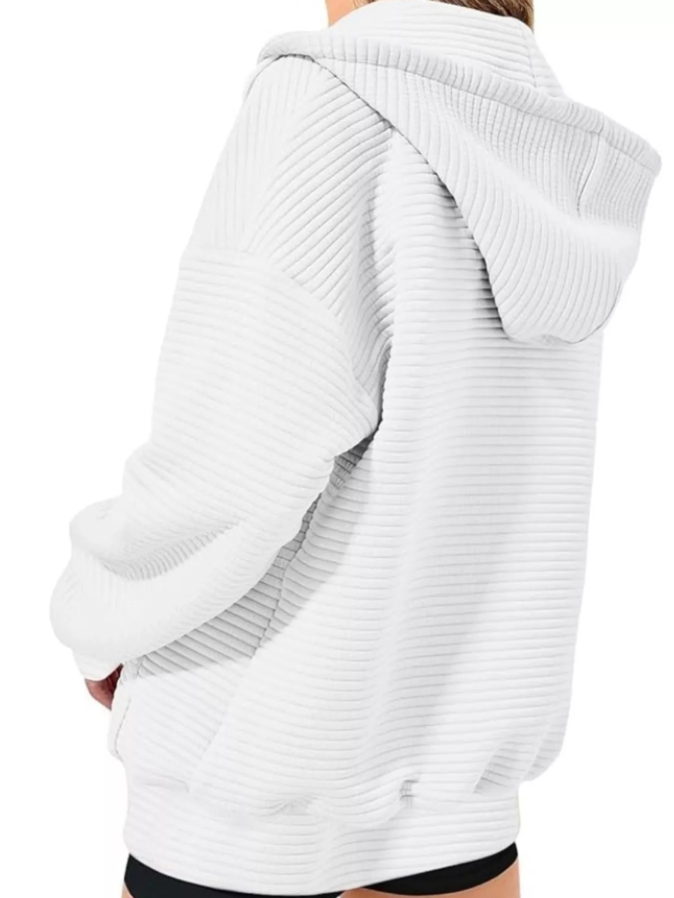 Drawstring Zip Up Dropped Shoulder Hoodie - cas7m