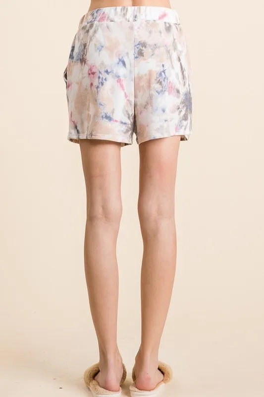 BiBi Tie Dye Terry Shorts with Drawstring - cas7m