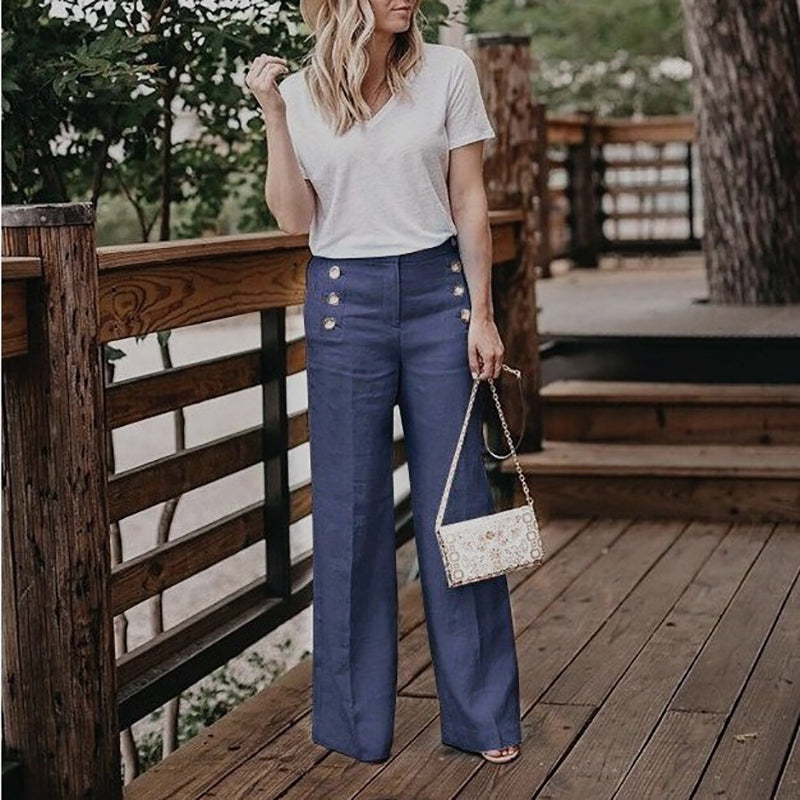2023 Chic High-Rise Buttoned Wide-Leg Trousers
