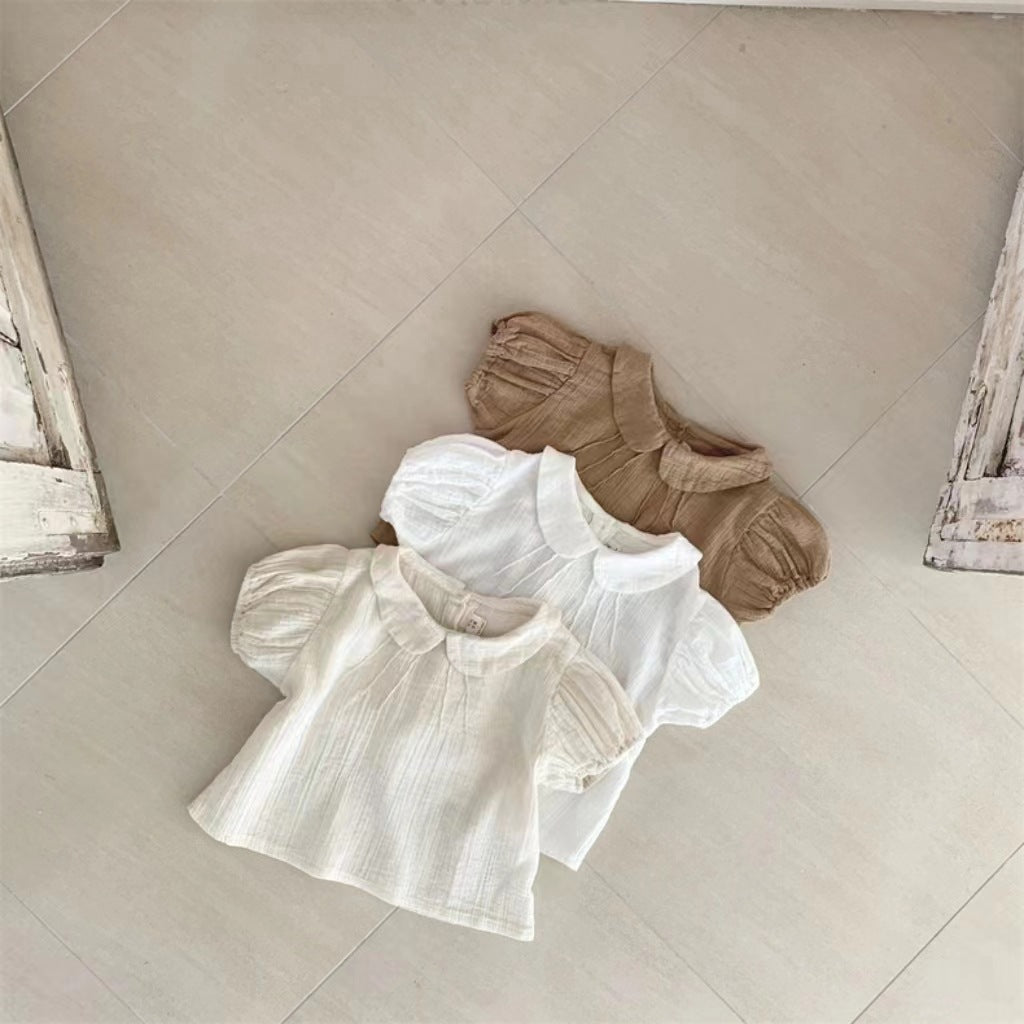 Baby Girl Cute Lapel Short-sleeved Blouse T-shirt - cas7m