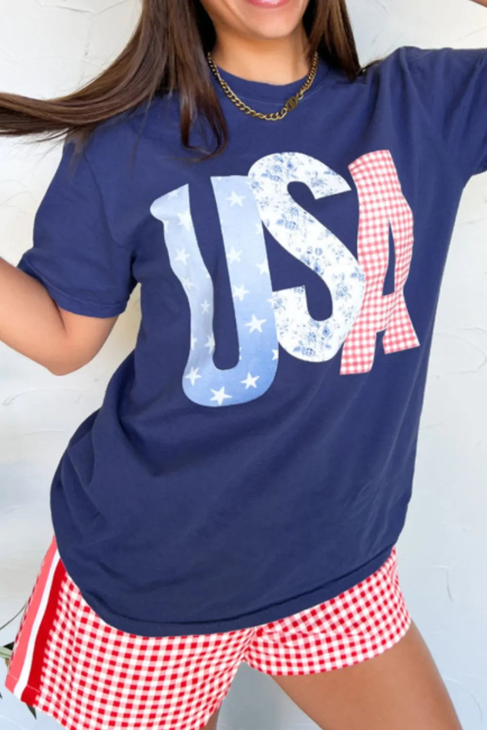 USA Letter Round Neck T-Shirt - cas7m