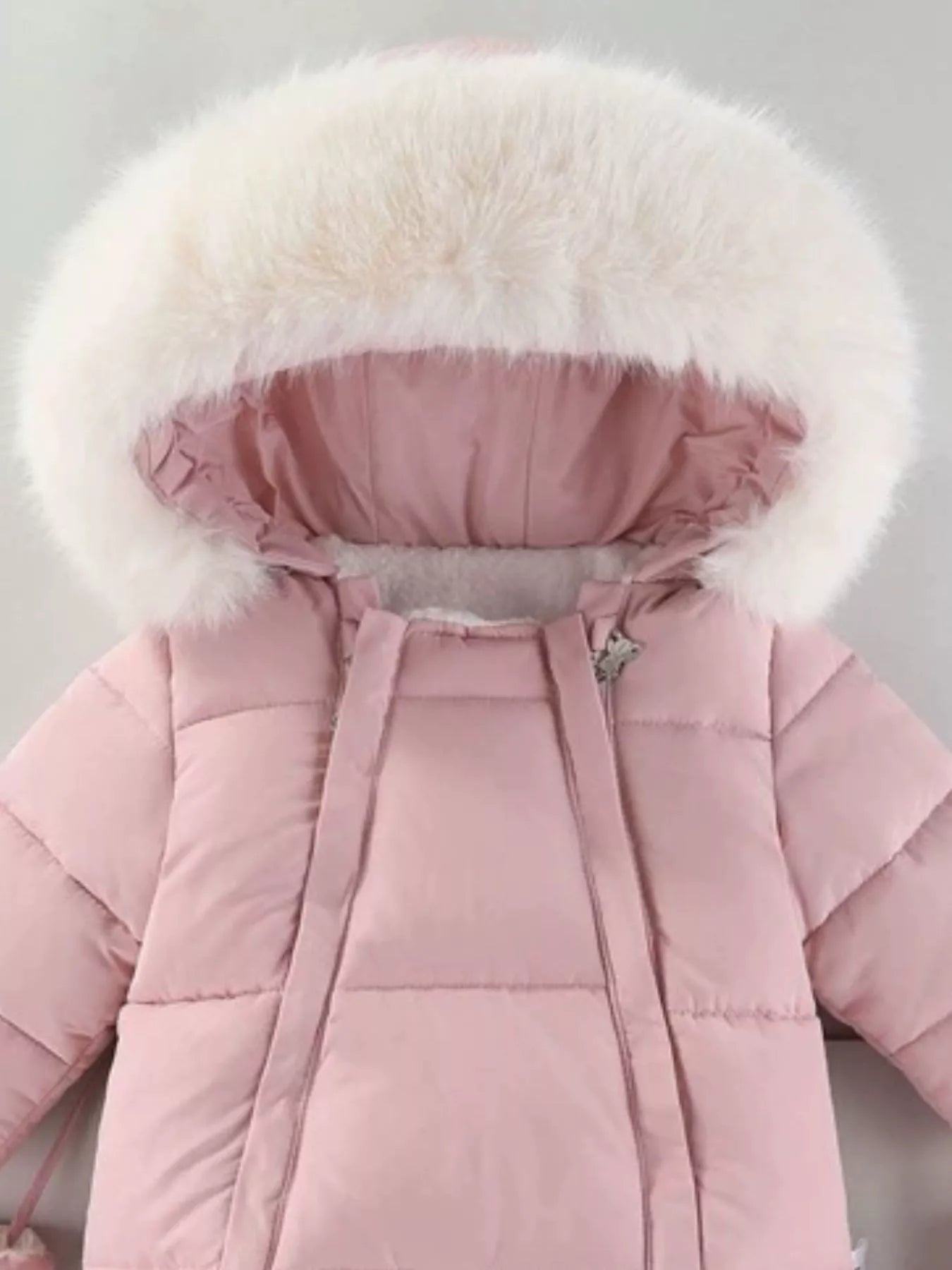 Children's Warm Padded One-Piece Snowsuit with Fur Hood - cas7m