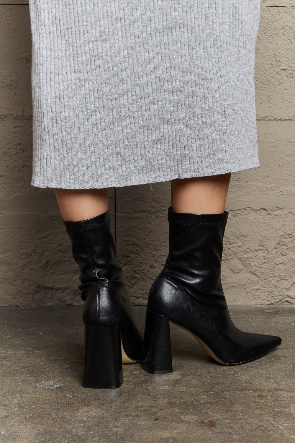 Weeboo Stacy Block Heel Sock Boots - cas7m