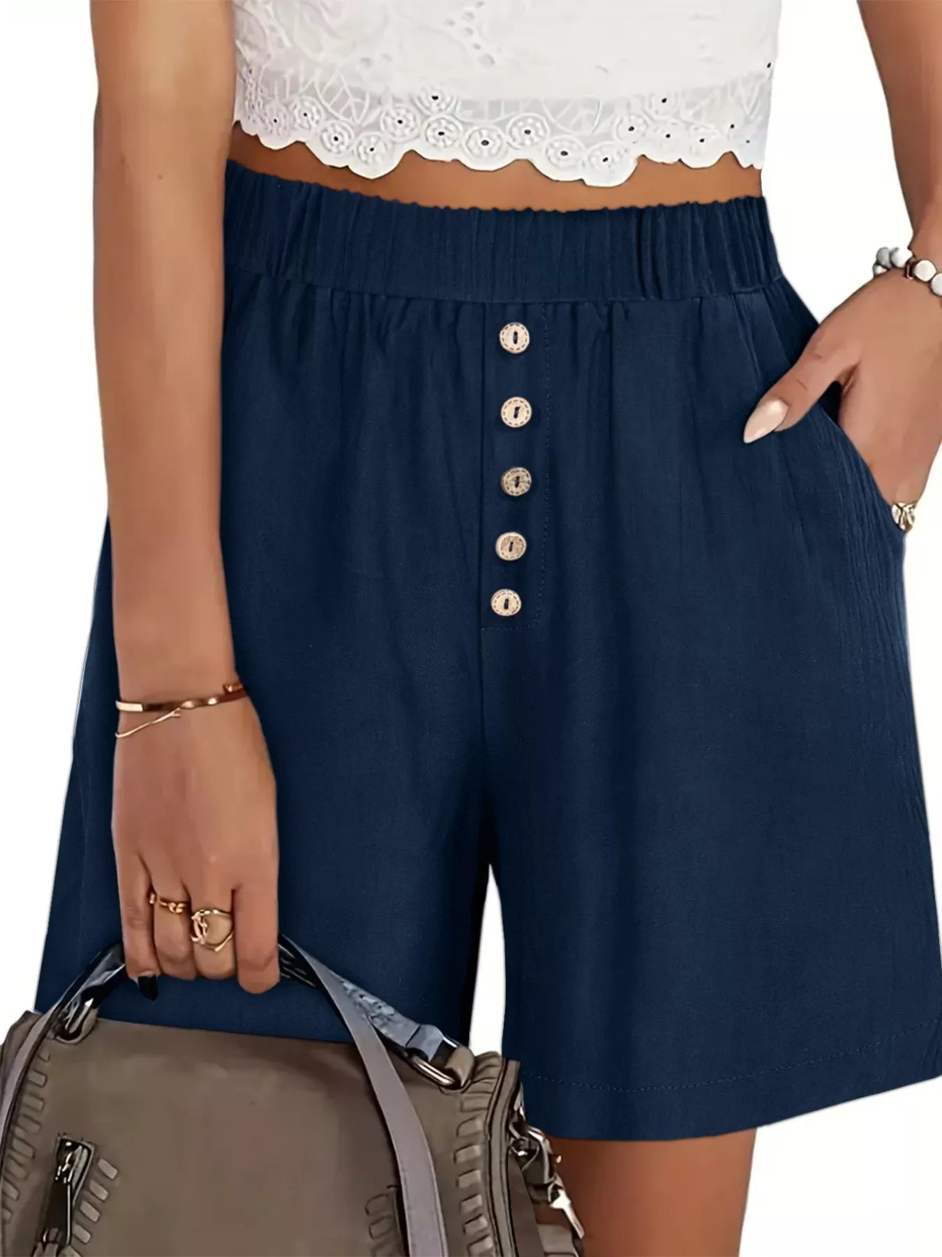 Plus Size Elastic Waist Casual Shorts - cas7m