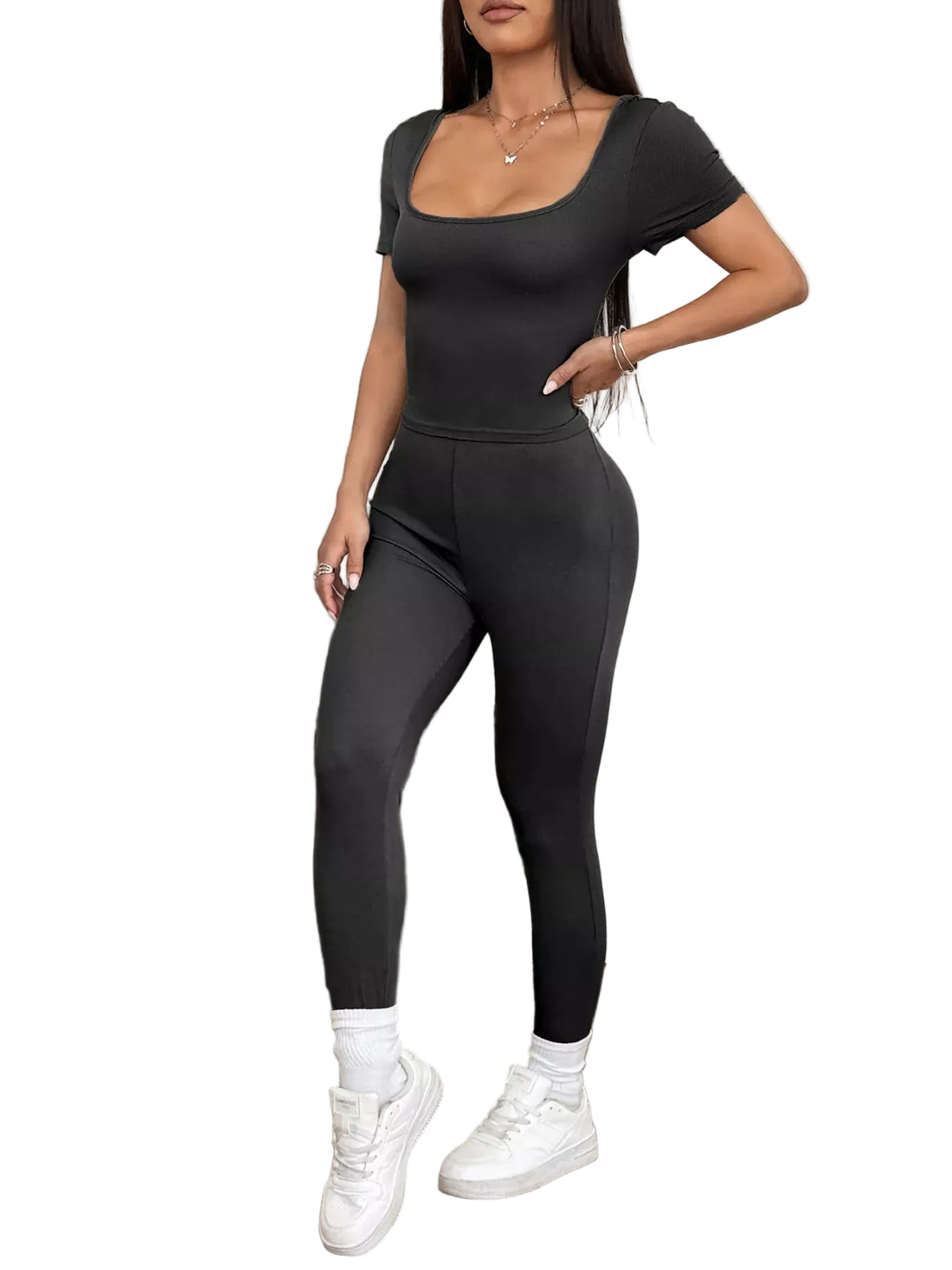 Short Sleeve Top and Leggings Set - cas7m
