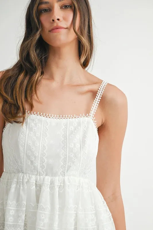 MABLE Eyelet Lace Babydoll Mini Cami Dress - cas7m